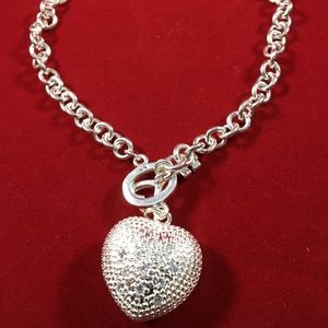 PLUS SIZE Silver Bracelet with Heart Toggle. 9 in